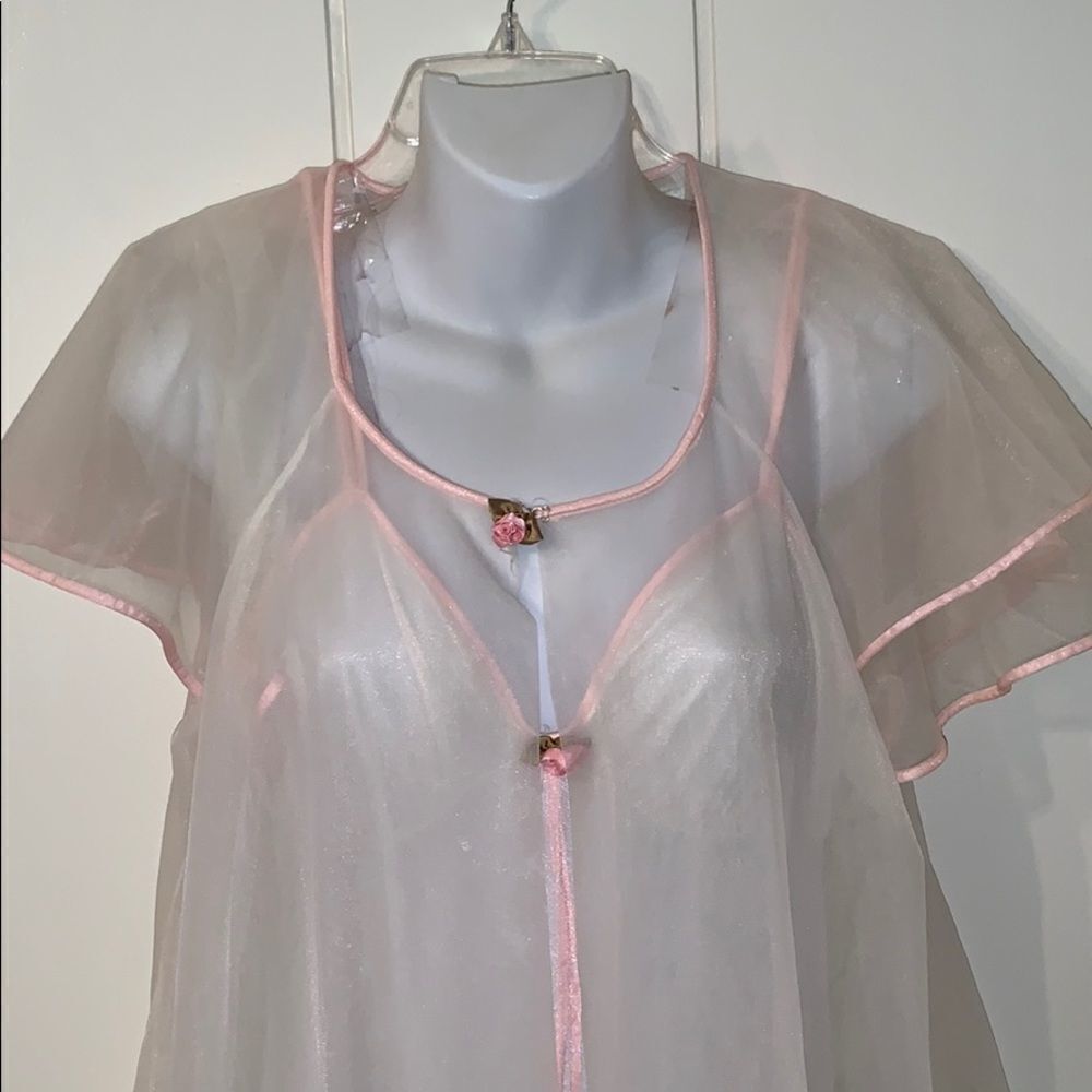 Vtg 60s Val Mode ivory nylon gown & robe - Picture 2 of 8